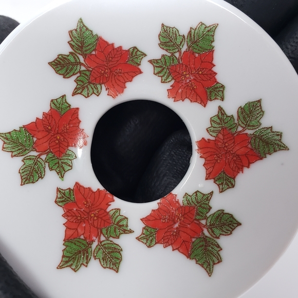 Candle Rings Plates Porcelain Holly Poinsettia Chirstmas Set of 2 - Picture 15 of 16
